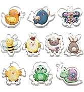 LILIAO Animal Cookie Cutter Set Kids, 10-Piece, Bunny, Frog, Snail, Bird, Bee, Duck, Sheep, Roost...