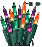 BrizLabs Green & Purple & Orange Halloween Lights, 300 Count Halloween Incandescent Lights Connec...