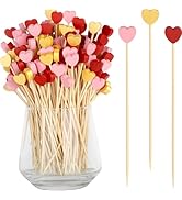 Heart Cocktail Picks, 4.7 IN Toothpicks for Appetizers Food Drinks, Bamboo Fruit Skewers Wooden C...