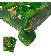 3 Pack Jungle Safari Tablecloth, Animal Print Table Cloth Rectangle, Green Leaf Jungle Plastic Ta...