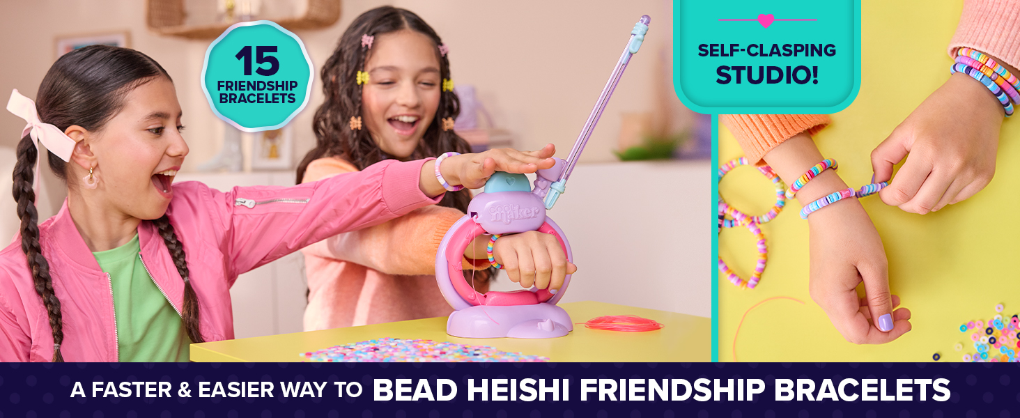 Kids making bracelets with the Cool Maker toy