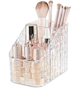 DASITON Makeup Brush Holder Organizer, 3 Slots Acrylic Makeup Brushes Storage Cup, Woven Texture ...
