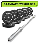 HANDBODE Olympic High-Bounce Bumper Plates Bench Press Barbell Weights Set 2 - Inch, 10-55 lb Rub...