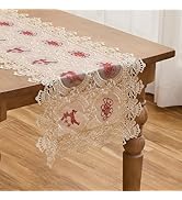 Raedan Beige Christmas Red Lace Table Runner, 37 inches Long Embroidered Xmas Element Table Decor...