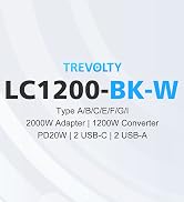 TREVOLTY 2000W Voltage Converter US to Europe, 220V to 110V Converter for Hair Dryer, 7-in-1 Euro...