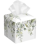 Watercolor Floral Leaves Tissue Box Holder,Square Leather Tissue Box Cover with Bottom Belt,Water...
