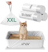 ZOMISIA Cat Litter Box Liner XL - 15 Count 47" x 24" Jumbo Litter Bags with Drawstring, Extra Thi...