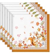 Arquiel Fall Leaf Squirrels Print Cloth Napkins 100% Cotton, 18