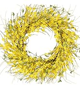 GTIDEA 24" Spring Wreaths for Front Door Artificial Forsythia Flower Wreath on Grapevine Yellow W...