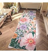 Zealude Floral 2x6 Pink Bathroom Runner Rugs Non Slip Washable,Boho Flower Scalloped Runners for ...