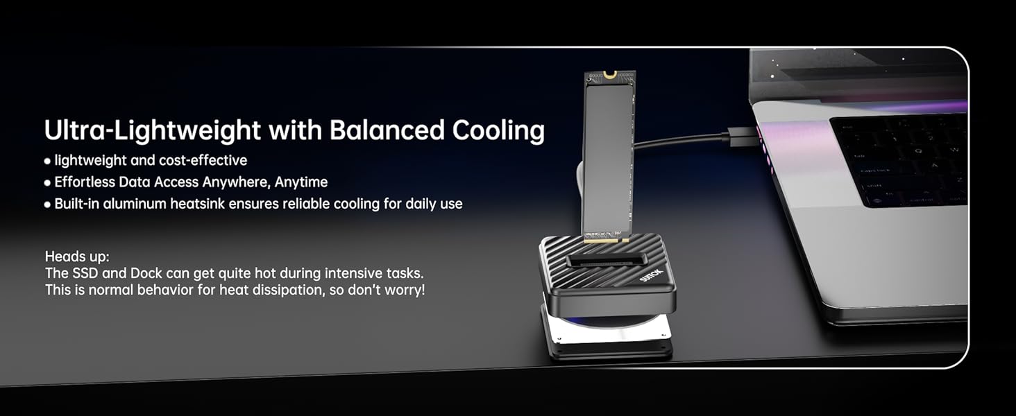 Lightweight M.2 docking station for easy travel and storage expansion.