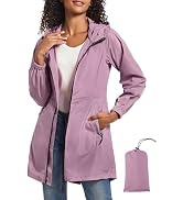 SaphiRose Women's Long Packable Raincoat Waterproof Rain Jacket Lightweight Outdoor Windbreaker w...