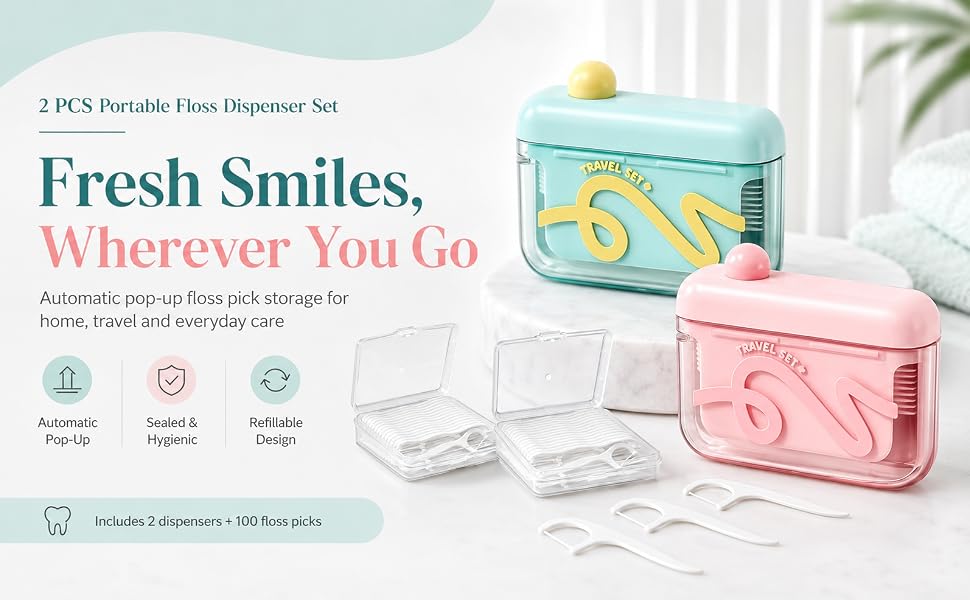 Portable Floss Dispenser with 100 Count Dental Flosser Refillable
