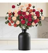 Lifewit Mix Organge Artificial Flower for Vase, 10 Pcs Faux Silk Mums Ball with Long Stems and 2 ...