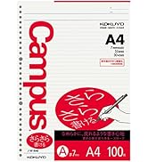 Kokuyo Campus Loose Leaf Paper for Binders, Sarasara Smooth Writing, A4, A 7mm Ruled, 30 Holes, 3...