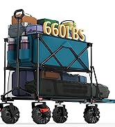 PORTAL 400L Large Capacity Collapsible Double Decker Wagon with Brakes, 450LB Heavy Duty Folding ...