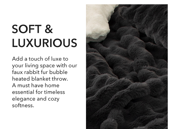 Faux Rabbit Fur Bubble Heated Blanket