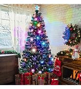 Juegoal 6 ft Pre-Lit Optical Fiber Christmas Artificial Tree, RGB Color Changing LED Lights, Snow...