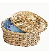 Sewing organizer,Willow Craft Storage Basket with Lid and Liner - Natural Woven Yarn Organizer fo...