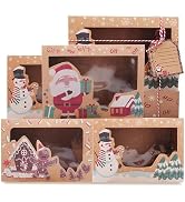 6 Pack 8.7x2.7x6 Inches Christmas Cookies Boxes with Window, Large Santa Claus Snowman Gingerbrea...