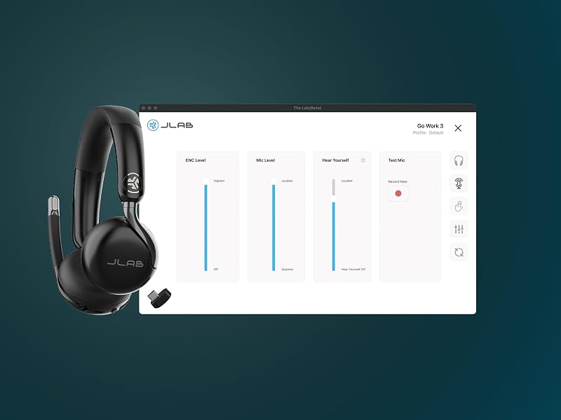 A man using the jlab app to adjust his headphone settings