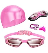 Hurdilen Swim Goggles Swimming Goggles No Leaking with Nose Clip, Earplugs, Swim Cap and Case for...
