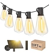 Svater 50FT Solar String Lights Outdoor with Remote, ST38 Patio Light with 19 LED Dimmable Shatte...