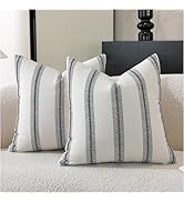 CethomBoho Throw Pillow Covers 20x20 Set of 2, Beige and Black Striped Decorative Pillow Cases fo...