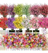 SHareconn 24 Bundles Artificial Flowers for Outdoors, Faux Plants Fake Silk Colorful Daisy Eucaly...