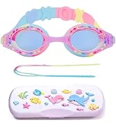 YUENREE Kids Swim Goggles for Girls Ages 4-12 | No Leak Anti-Fog UV Protection | with Premium Har...