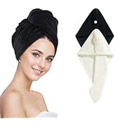 SURPRISE PIE Microfiber Hair Towel Wrap for Women,2Pack Hair Towels with Button,Super Absorbent H...