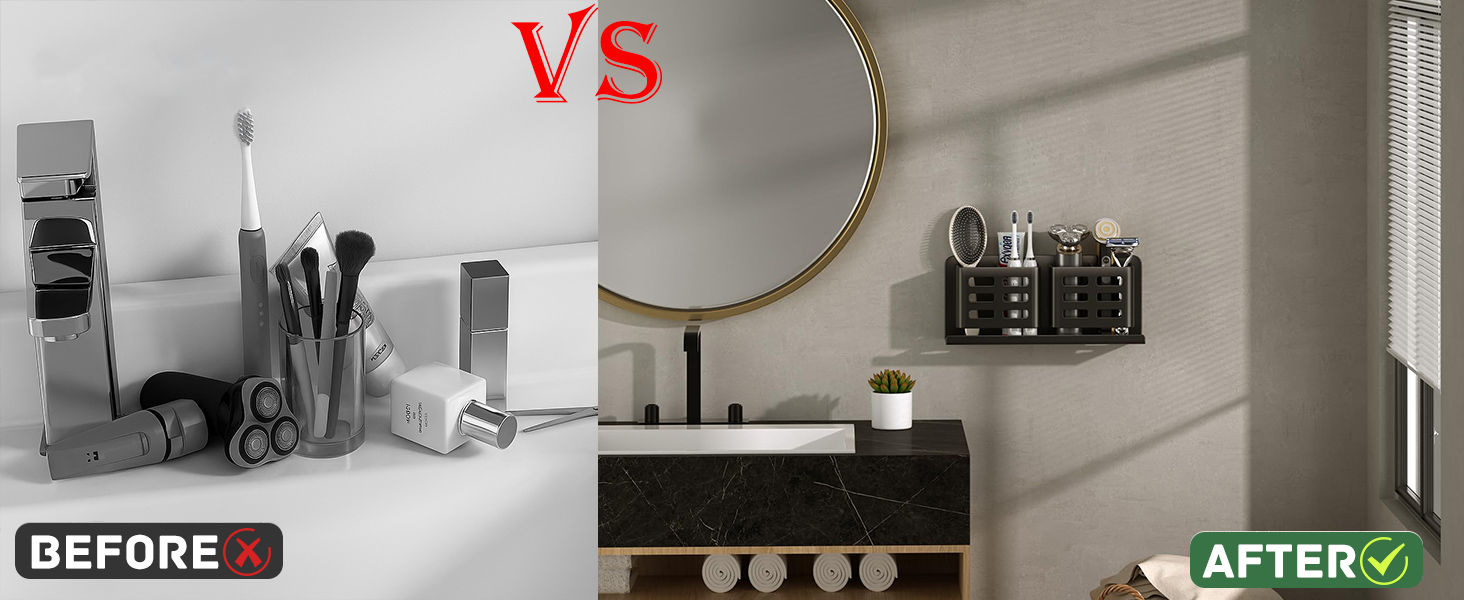 Can place toothbrushes, toothpaste, razors, combs and other items