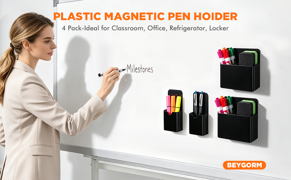 beygorm 2 pack plastic magnetic pen holder for whiteboard and classroom essentials
