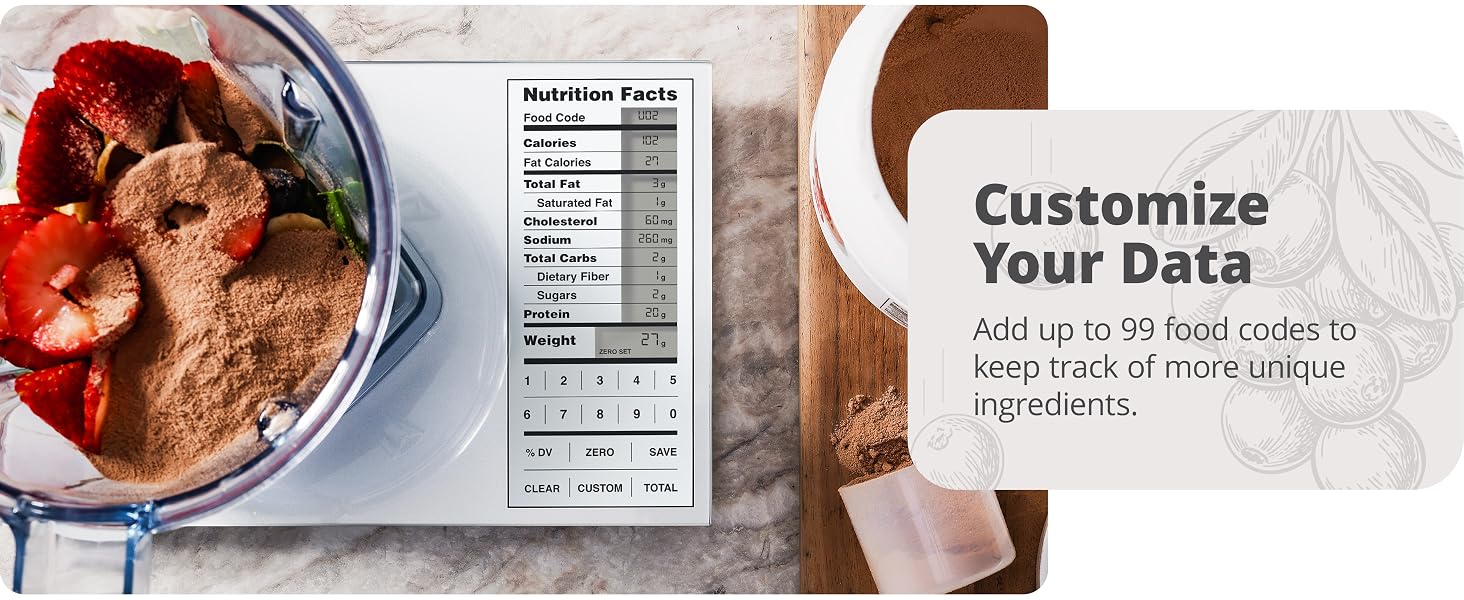 Customize your data using food scale macros and calories app integrated