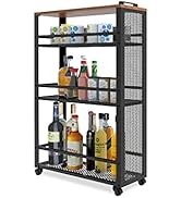 fusehome Slim Kitchen Storage Cart, 3 Tier Metal Rolling Utility Cart Mesh Basket, Multifunction ...