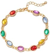 Gold Plated Bracelet for Women with Multicolor Crystals, Adjustable Elegant Charm Bracelet, Boho ...