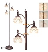 JUNNAI Brown Glass Floor Lamps for Living Room 66.5'' Standing Lamp with 3 Brightness Lights Vint...