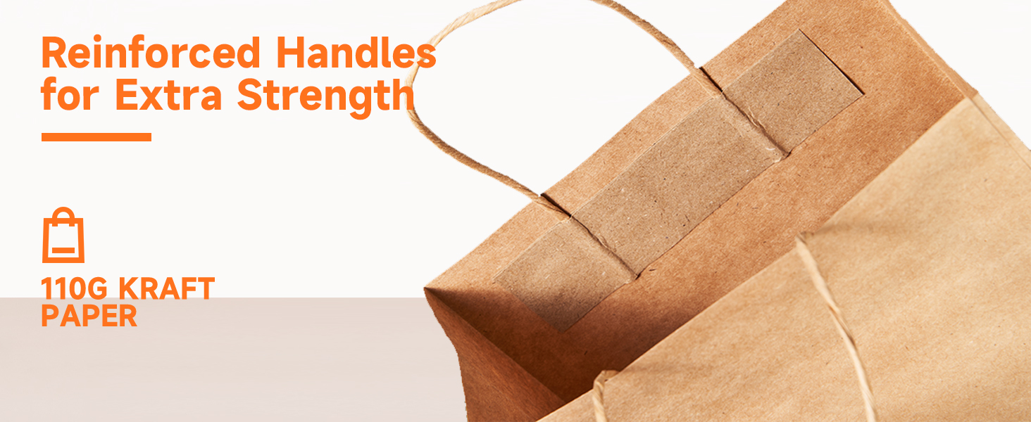 Strong & Durable Kraft Paper Bags , Reinforced Handles for Extra Strength
