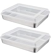 P&P CHEF 12.3 x 9.7 Inch Stainless Steel Baking Cake Pan with Lid - 4 Pcs | 2 Cake Pans + 2 Cover...