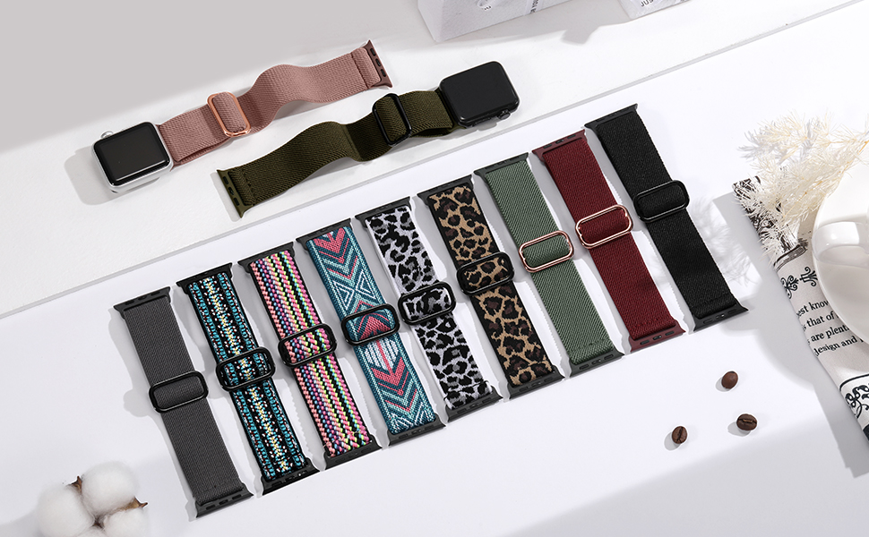Maledan 10 Pack Stretchy Elastic Nylon Bands for Apple Watch Band 40mm 38mm 41mm 42mm 44mm 49mm