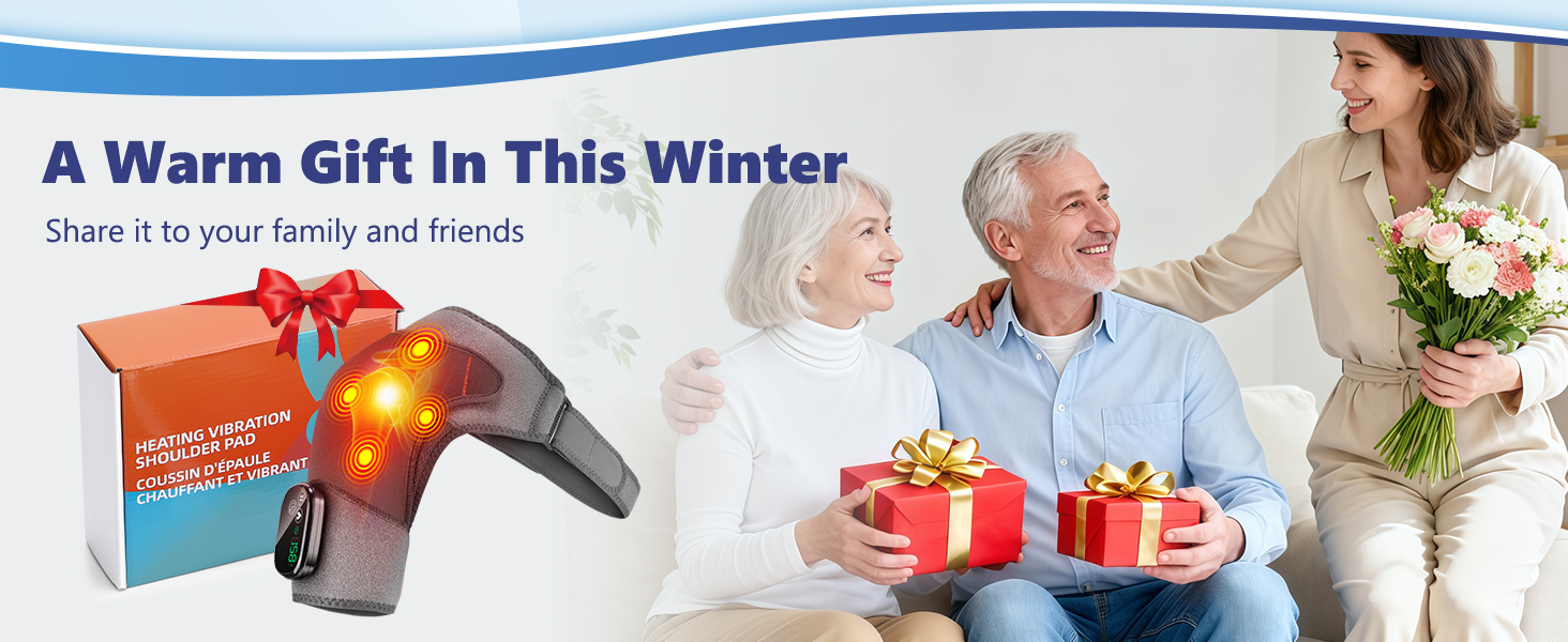 Shoulder heating pad with massage as warm winter wellness gift for family, friends
