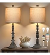 PARTPHONER 28" Table Lamp for Living Room Set of 2, Rustic Buffet Lamps with USB A+C, Farmhouse B...