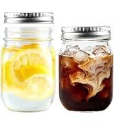 2 Pack 16oz Mason Jars with Airtight Lids, Regular Mouth Glass Canning Jars | for Overnight Oats,...