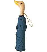Travebo Travel Folding Umbrella with Cute Duck wooden Handle,Wide Strap,Rain/Sun,UPF 50+,UV Prote...