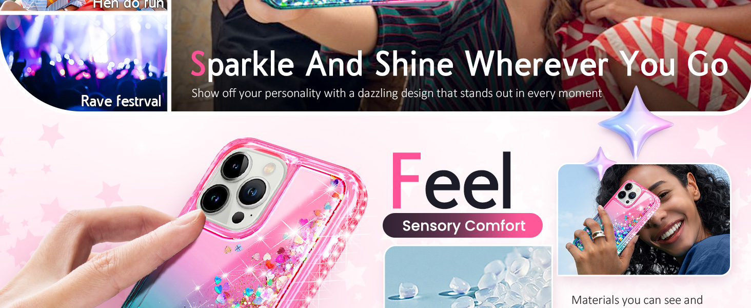 Pink aqua liquid glitter phone case with sparkle and comfort lifestyle design