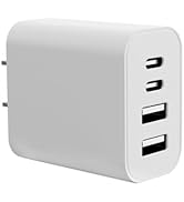 USB C Wall Charger, 40W 4-Port Fast Charging Block, Dual Port QC+PD 3.0 Power Adapter Multiport W...