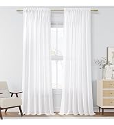 Guken White Linen Curtains 84 Inch Length for Living Room Bedroom 2 Panels Set Rod Pocket Light F...