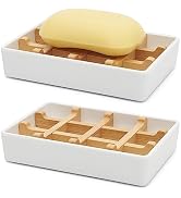 Bamboo Soap Dishes for Shower Wooden Soap Bar Holder for Bathroom Soap Tray Easy to Clean, Durabl...
