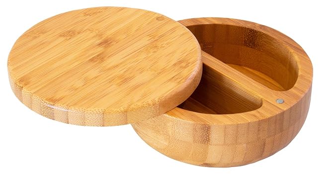 The Salt Keeper Duet with the swivel lid open to show the two compartments.