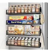 Mystozer 16.9 Inch Wide Large Capacity Magnetic Spice Rack for Refrigerator, 4 Pack Metal Fridge ...